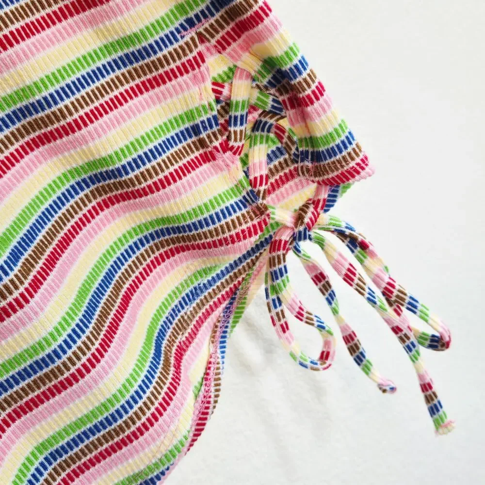 Size S – Pride Rainbow Dot-Stripe Tie Mini Skirt